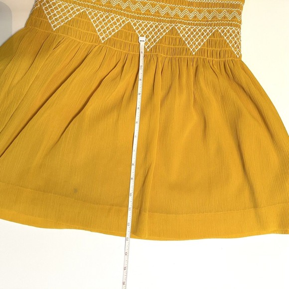 Madewell Women Smocked Mini Dress Size 6 Style G2855 Golden Ochre Yellow - Picture 7 of 10